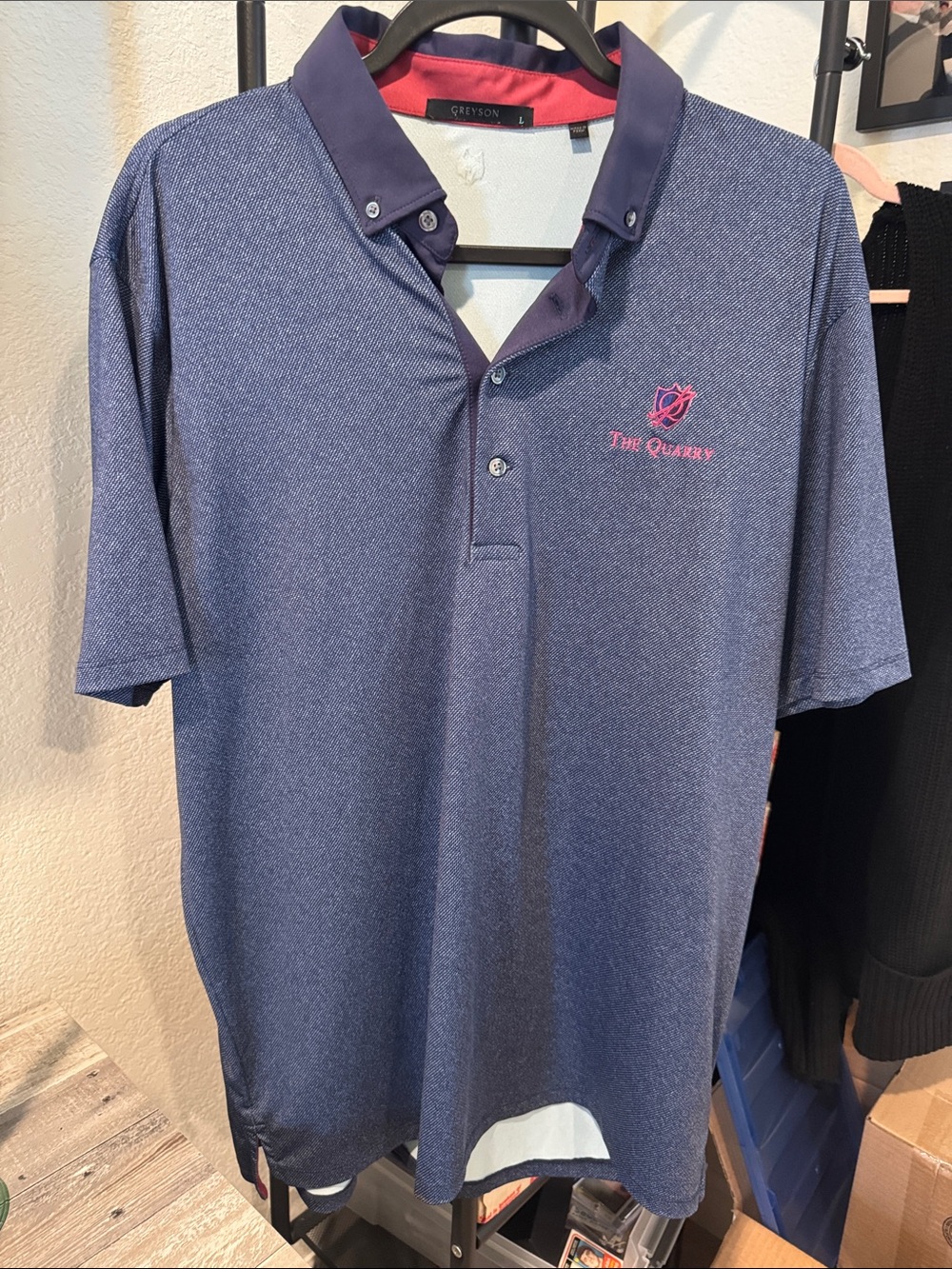 Greyson Men's Blue Polo with Pink Embroidered Logo